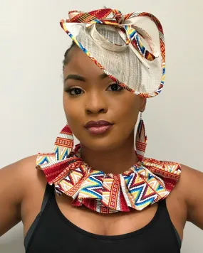 African Print Fascinator Hair Clip Hat - Red / Blue