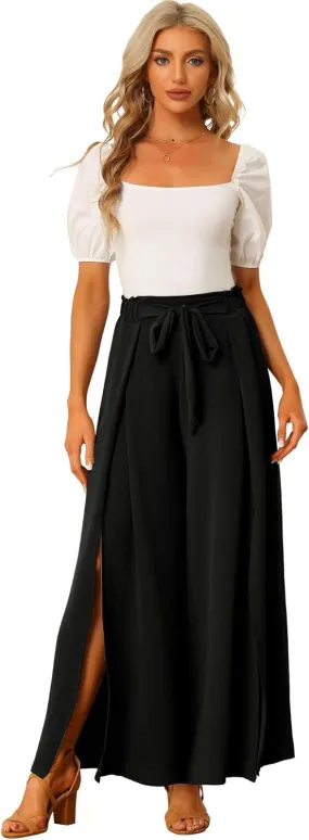 Allegra K Women's High Slit Hem High Waist Casual Wide Leg Long Palazzo Pants