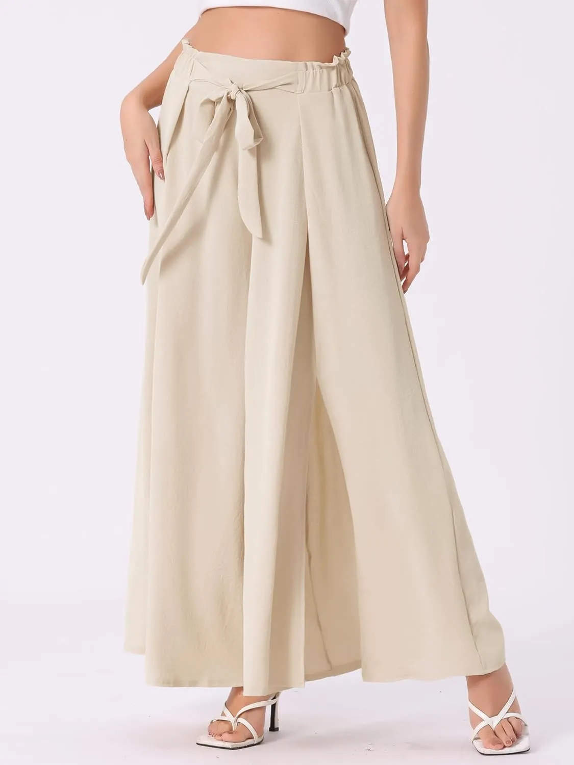 Allegra K Women's High Slit Hem High Waist Casual Wide Leg Long Palazzo Pants