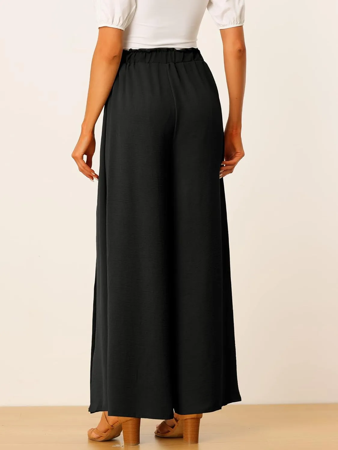 Allegra K Women's High Slit Hem High Waist Casual Wide Leg Long Palazzo Pants