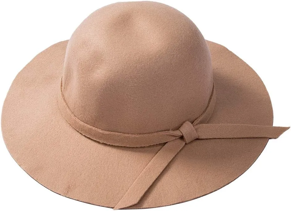 Baby Girls Vintage Wide Brim Floppy Sun Hat Wool Felt Bow Beach Hat Princess Party for Girl Aged 2-8 (Camel)