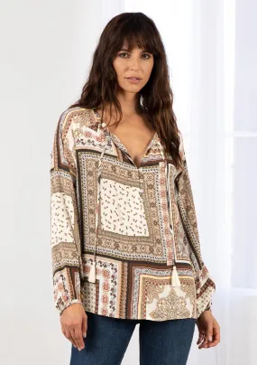 Boho Patchwork Print Flowy Long Sleeve Top