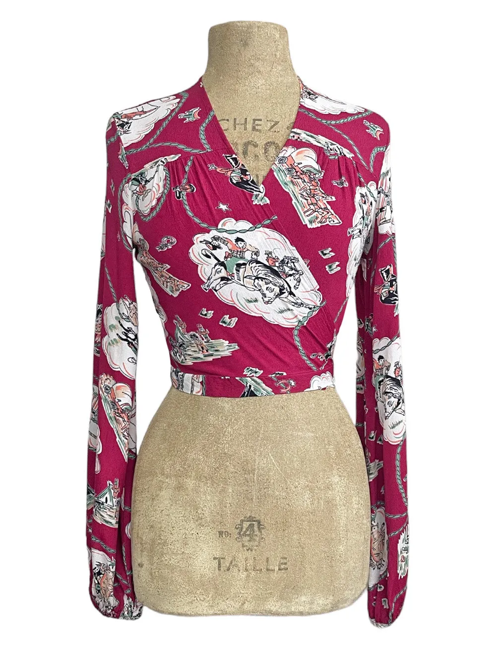 Burgundy Western Print Babaloo Wrap Top