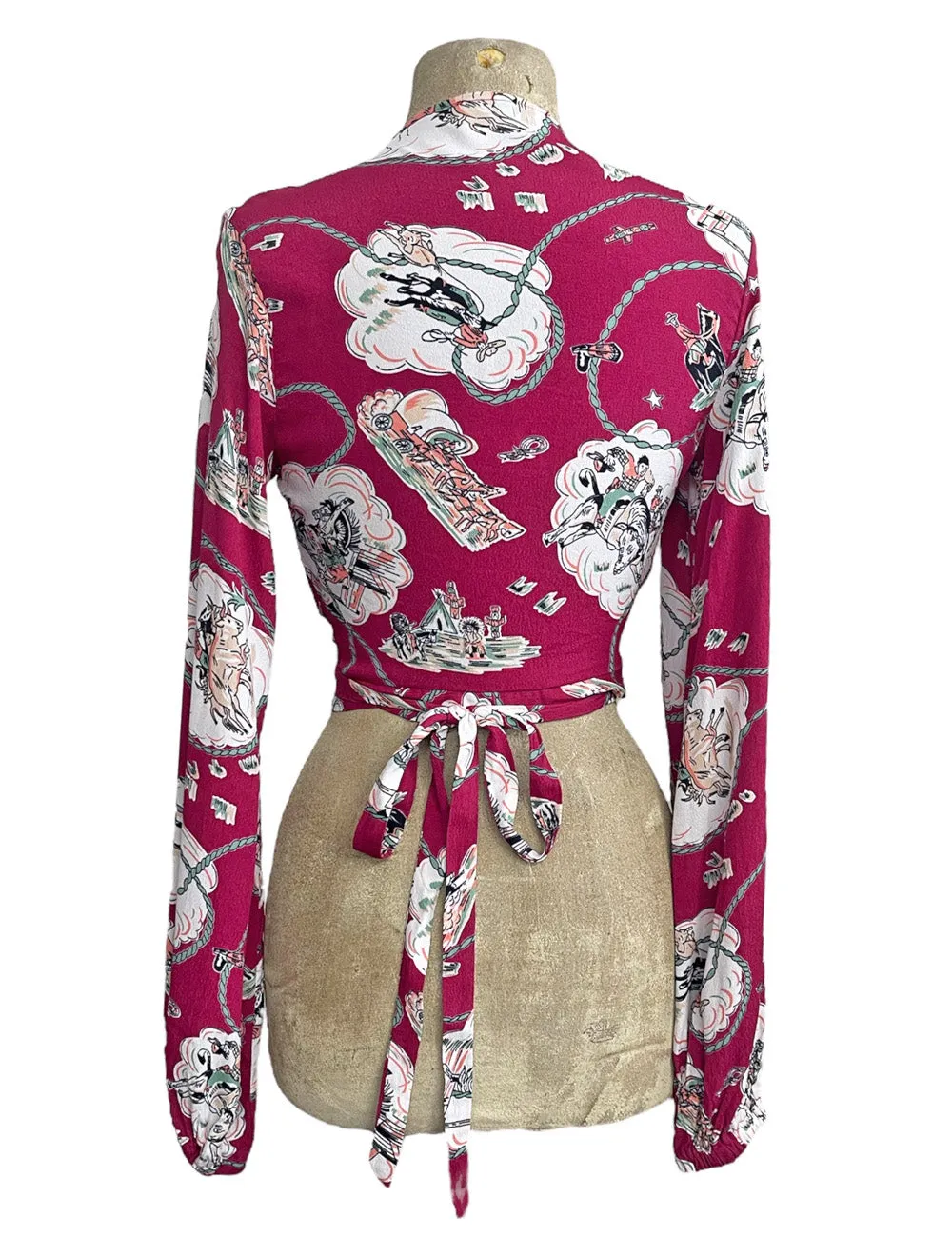 Burgundy Western Print Babaloo Wrap Top
