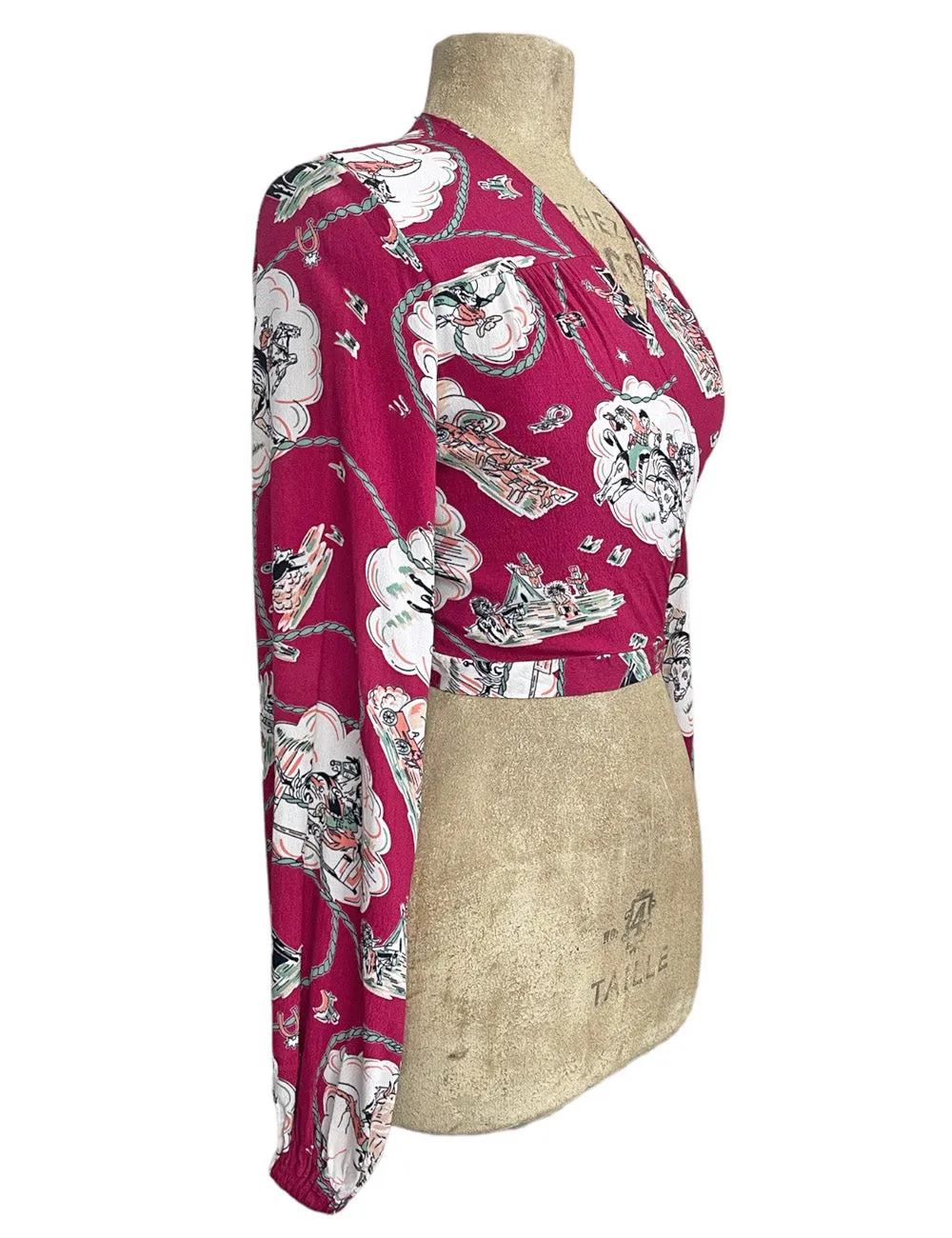 Burgundy Western Print Babaloo Wrap Top