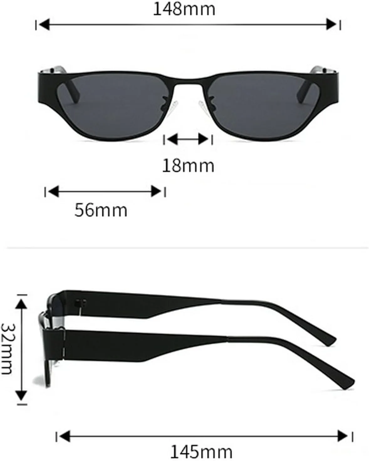 Cat Eye Sunglasses for Women Vintage Retro Narrow Metal Frame Trendy Square Sun Glasses Men Classic Driving Sunglasses