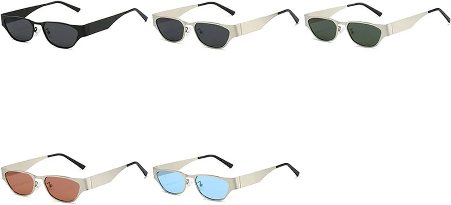 Cat Eye Sunglasses for Women Vintage Retro Narrow Metal Frame Trendy Square Sun Glasses Men Classic Driving Sunglasses