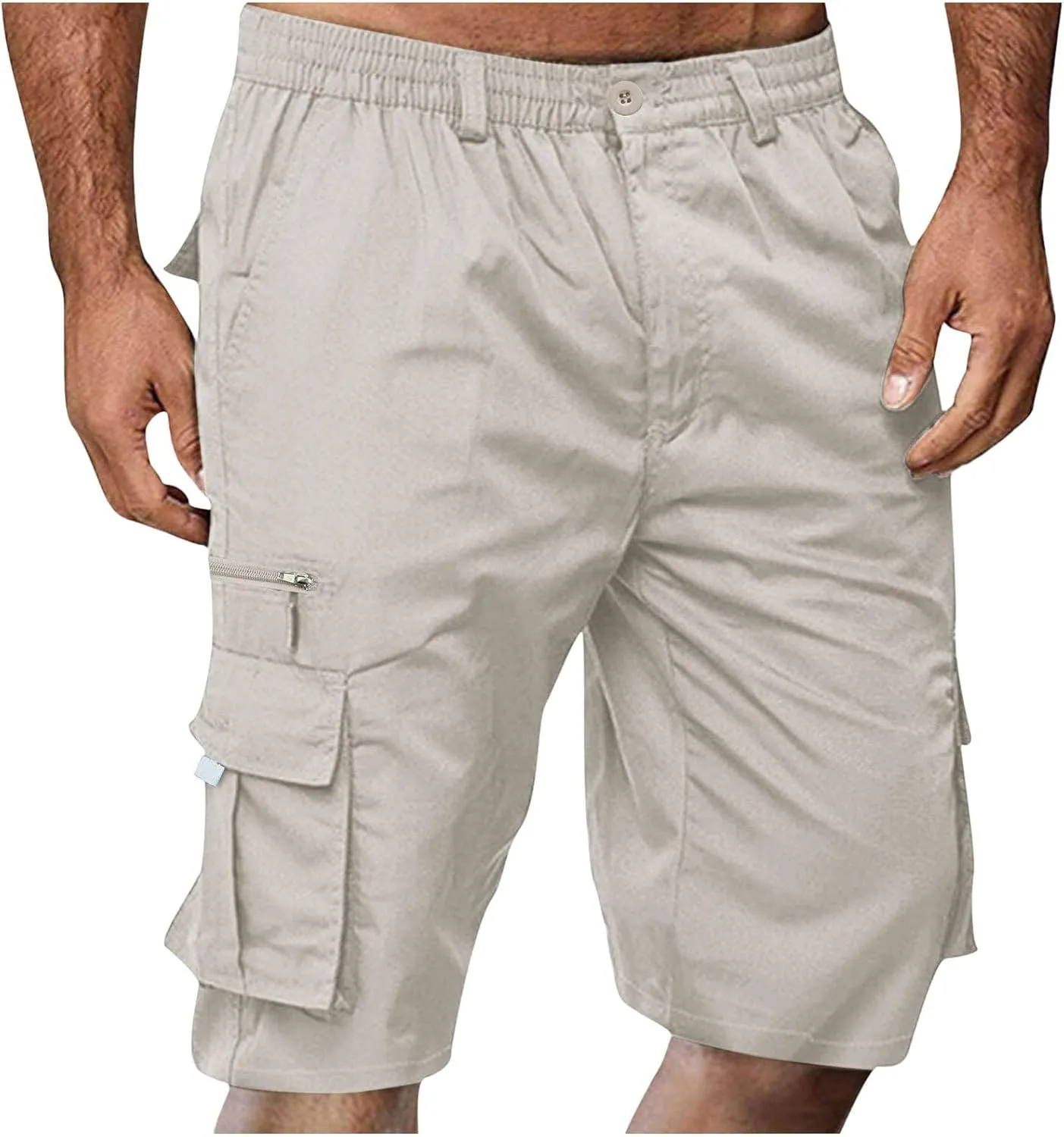 Cathalem Cargo Shorts for Men, Men's Elastic Waist Cargo Shorts Summer Relaxed Fit Outdoor Work Shorts Athletic Shorts