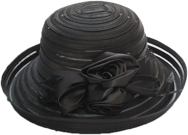 Church Short Brim Hats with Feathers for Women Fashionable Tea Party Organza Bridal Wedding Sun Hat
