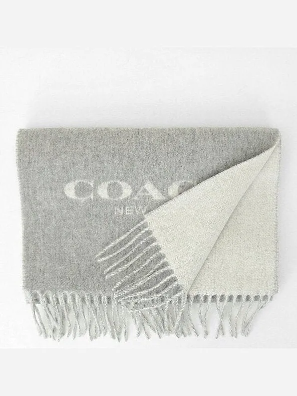Coach Women's Double Faced Muffler Scarf Light Grey/Chalk F56209