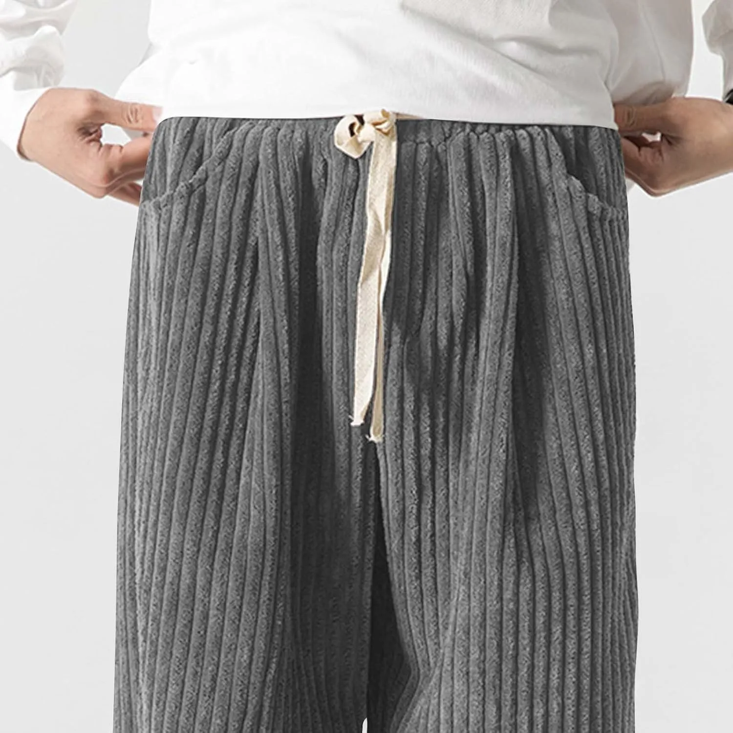 Corduroy Pants for Men Plus Size Loose Elastic Waist Drawstring Wide Leg Trouser Casual Fashion Light Plus Size Pant