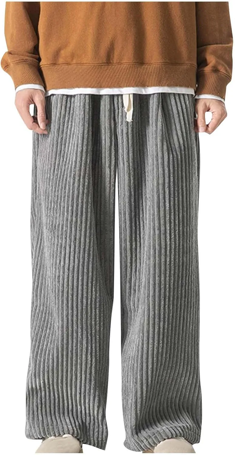 Corduroy Pants for Men Plus Size Loose Elastic Waist Drawstring Wide Leg Trouser Casual Fashion Light Plus Size Pant