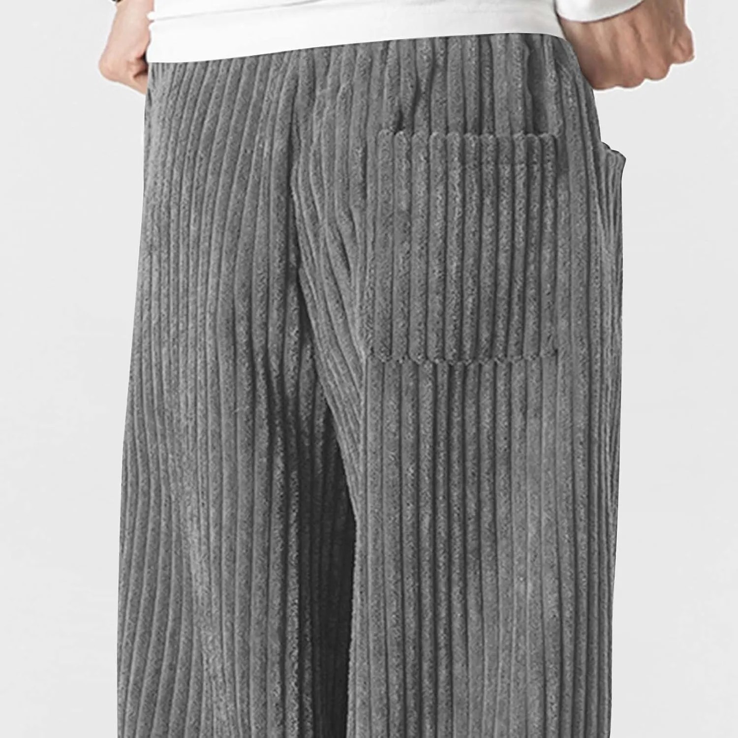 Corduroy Pants for Men Plus Size Loose Elastic Waist Drawstring Wide Leg Trouser Casual Fashion Light Plus Size Pant