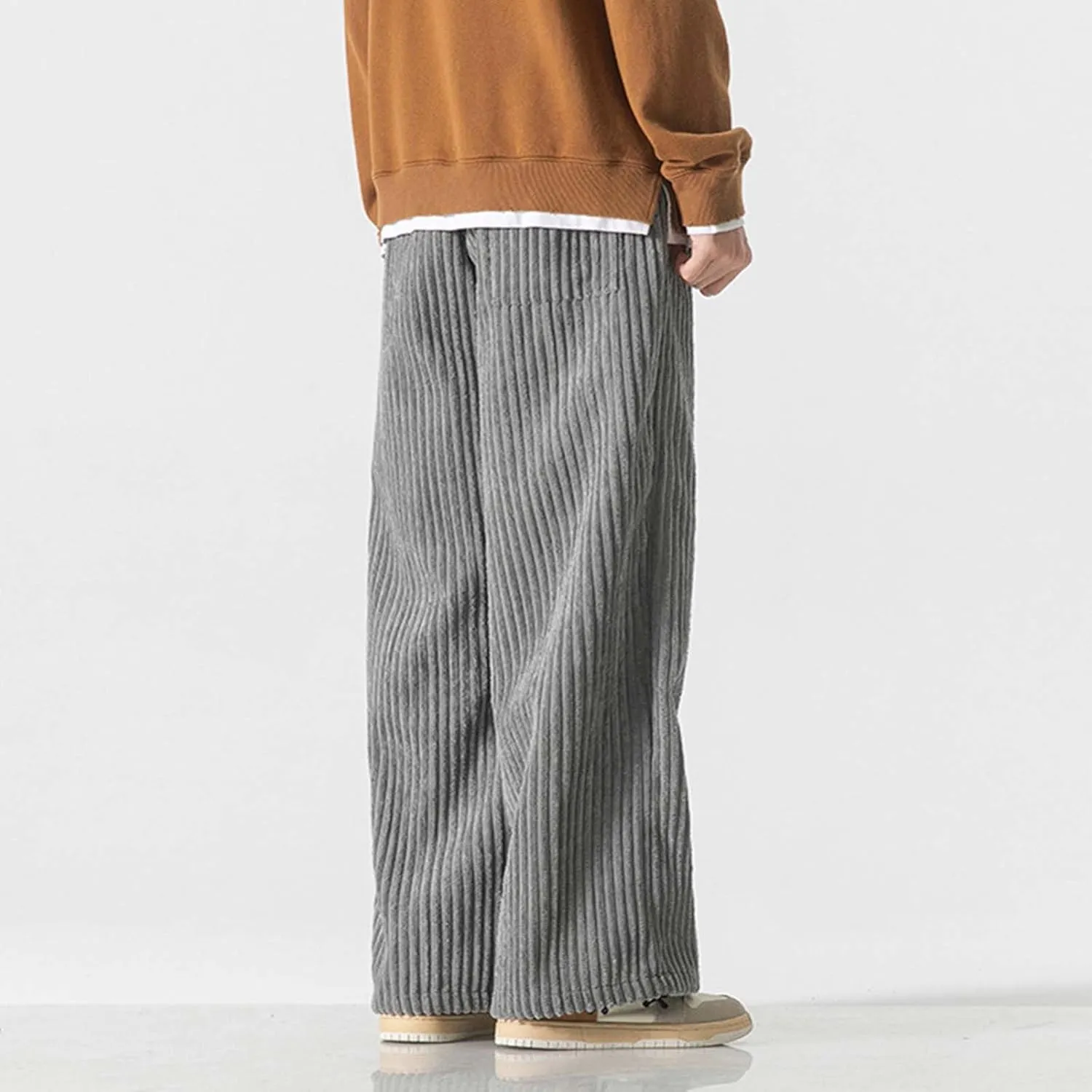 Corduroy Pants for Men Plus Size Loose Elastic Waist Drawstring Wide Leg Trouser Casual Fashion Light Plus Size Pant