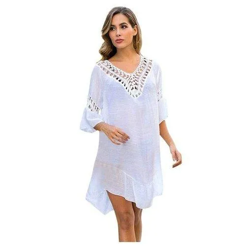 Crochet Patchwork Swimsuit Open-Back Coverup