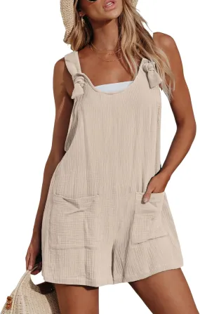 CUPSHE Women's Summer Sleeveless Overall Adjustable Loose Jumpsuit Beach Romper Travel Vacation Outfits with Pockets