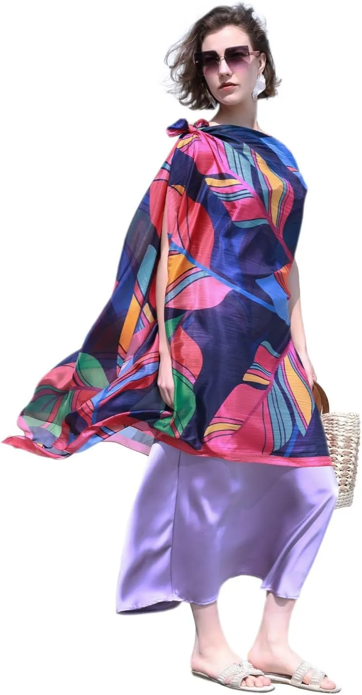 DANA XU Women's 100% Mulberry Satin Silk Pashmina Shawl Wraps Extra Large Floral Scarf for Evening Dresses, Soft Oversized