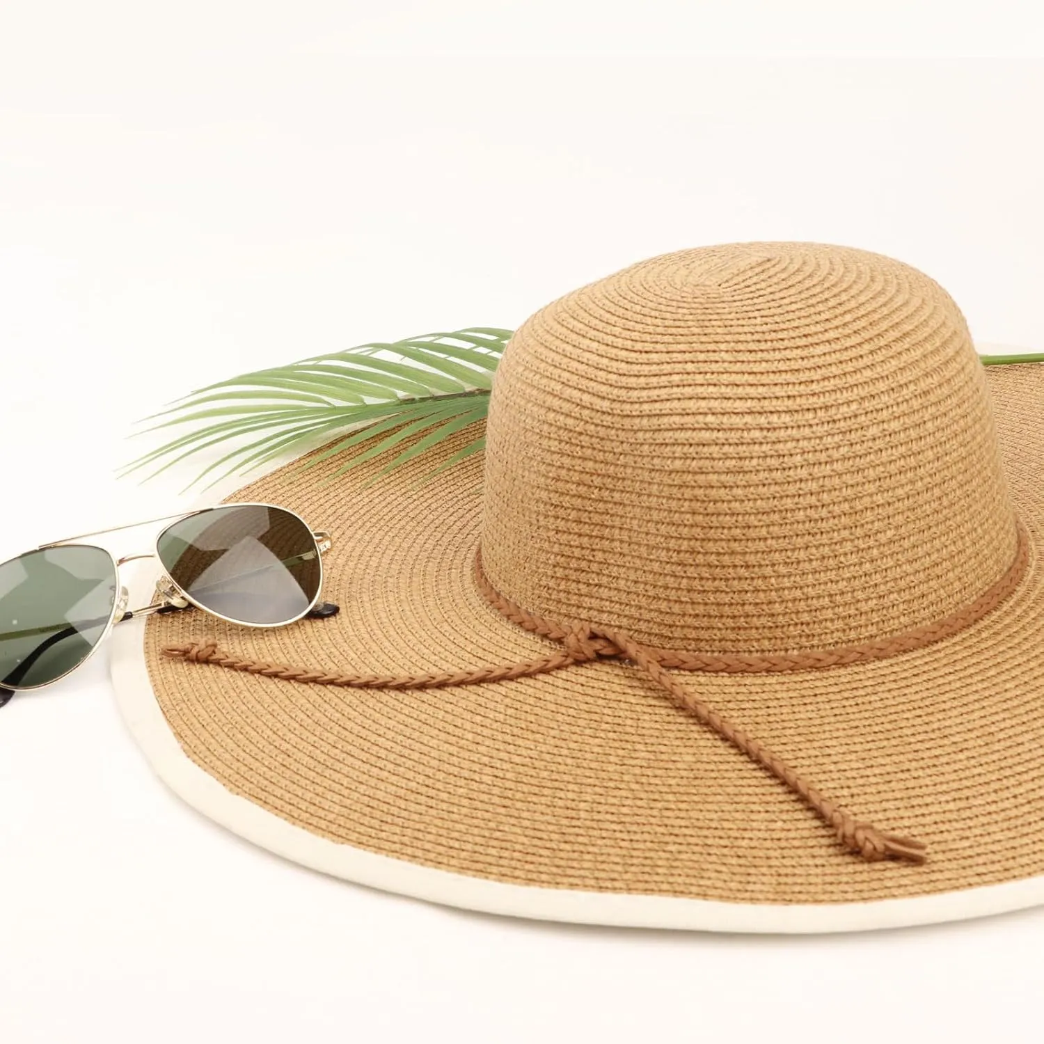 DRESHOW Beach Hats for Women Big Straw Wide Brim Summer Hat Floppy Foldable Roll up Cap Sun Hat UPF 50 