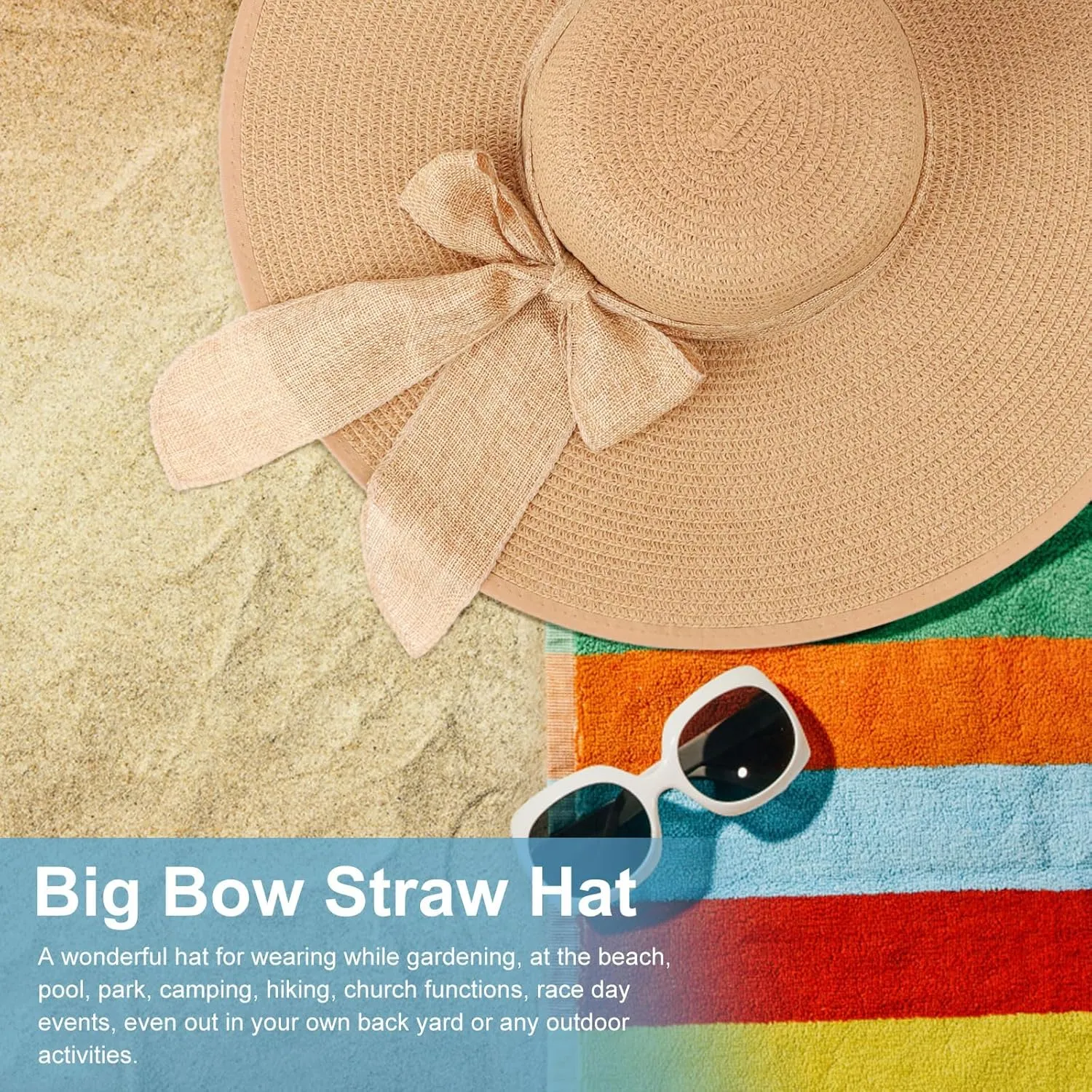 DRESHOW Beach Hats for Women Big Straw Wide Brim Summer Hat Floppy Foldable Roll up Cap Sun Hat UPF 50 