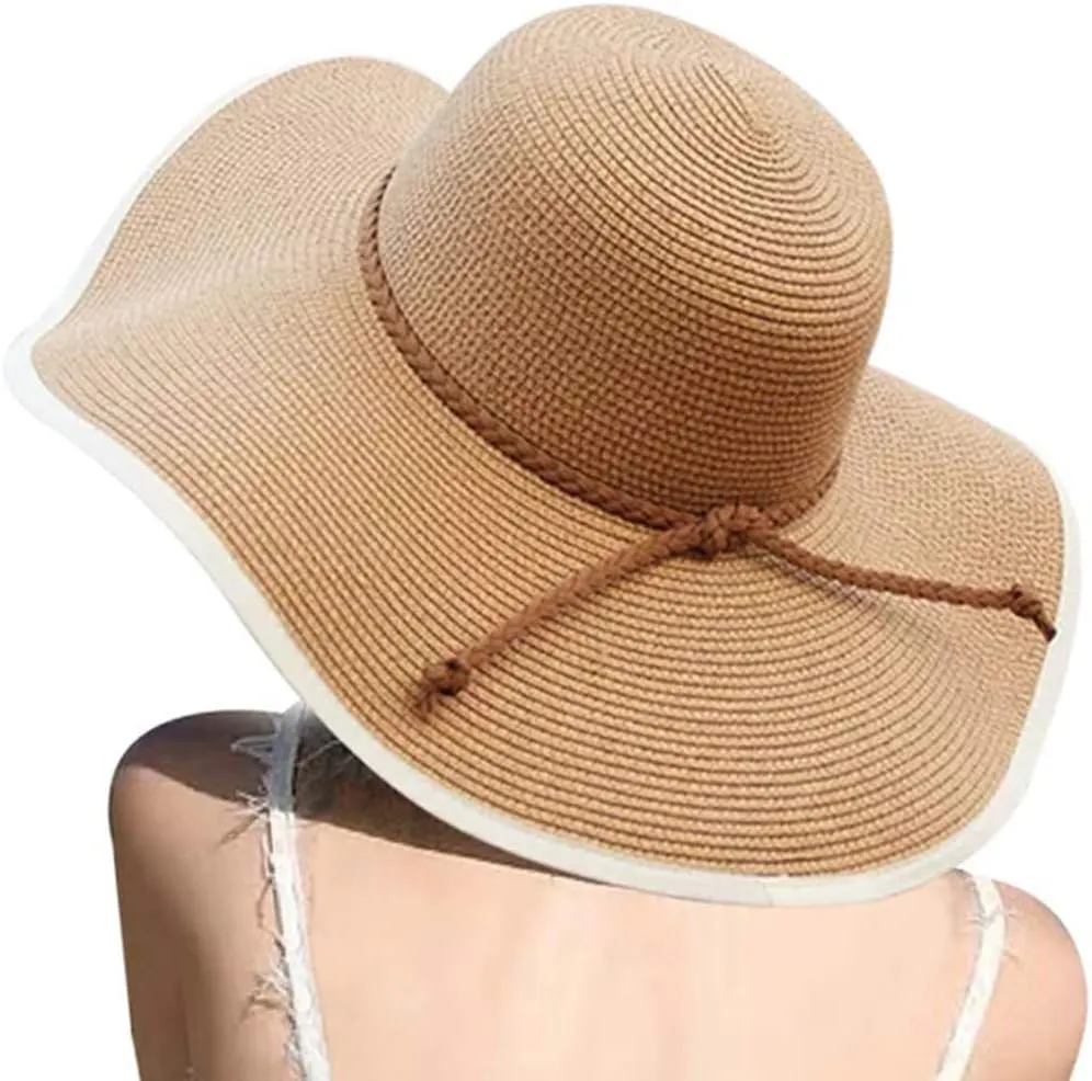 DRESHOW Beach Hats for Women Big Straw Wide Brim Summer Hat Floppy Foldable Roll up Cap Sun Hat UPF 50 