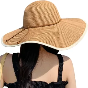 DRESHOW Beach Hats for Women Big Straw Wide Brim Summer Hat Floppy Foldable Roll up Cap Sun Hat UPF 50 