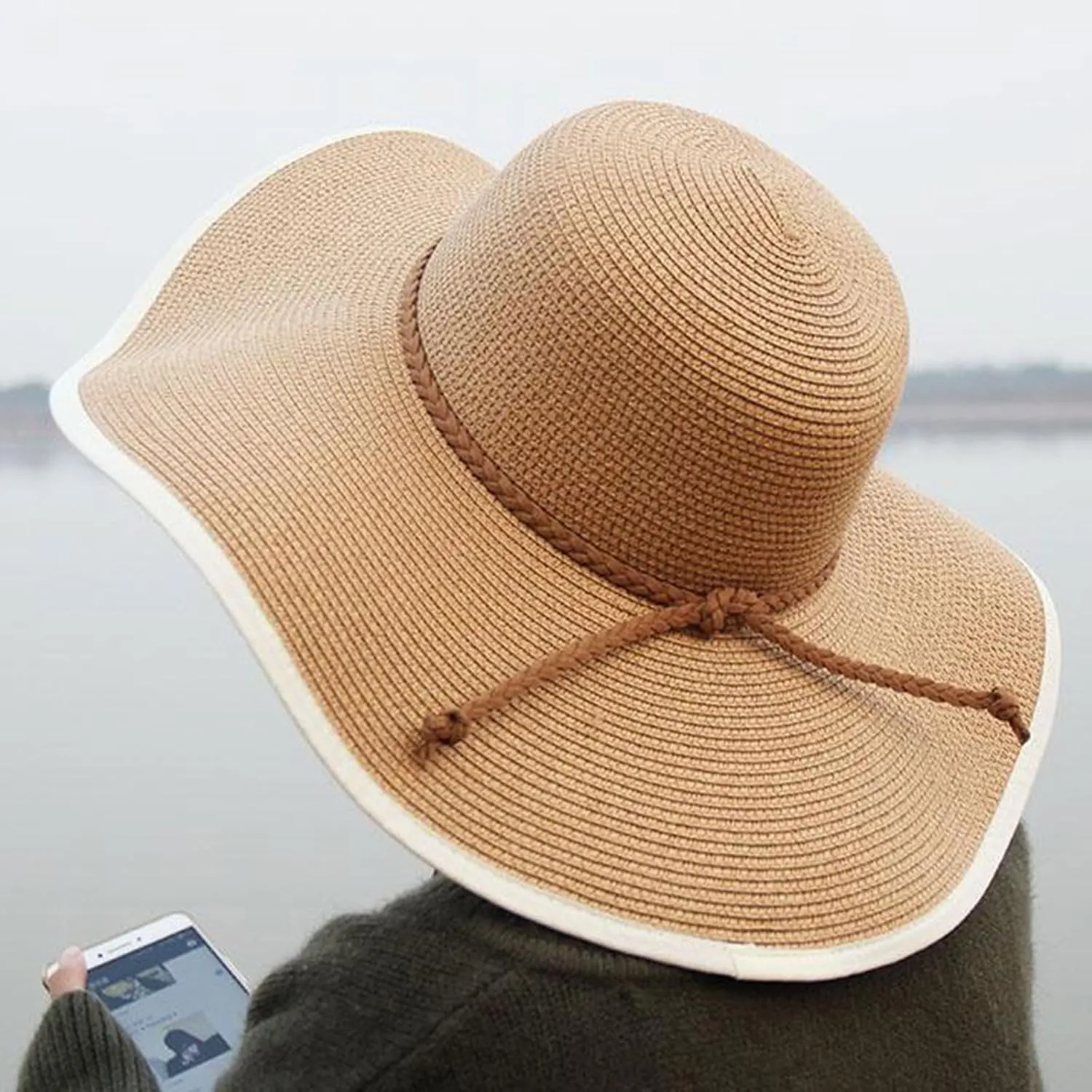 DRESHOW Beach Hats for Women Big Straw Wide Brim Summer Hat Floppy Foldable Roll up Cap Sun Hat UPF 50 