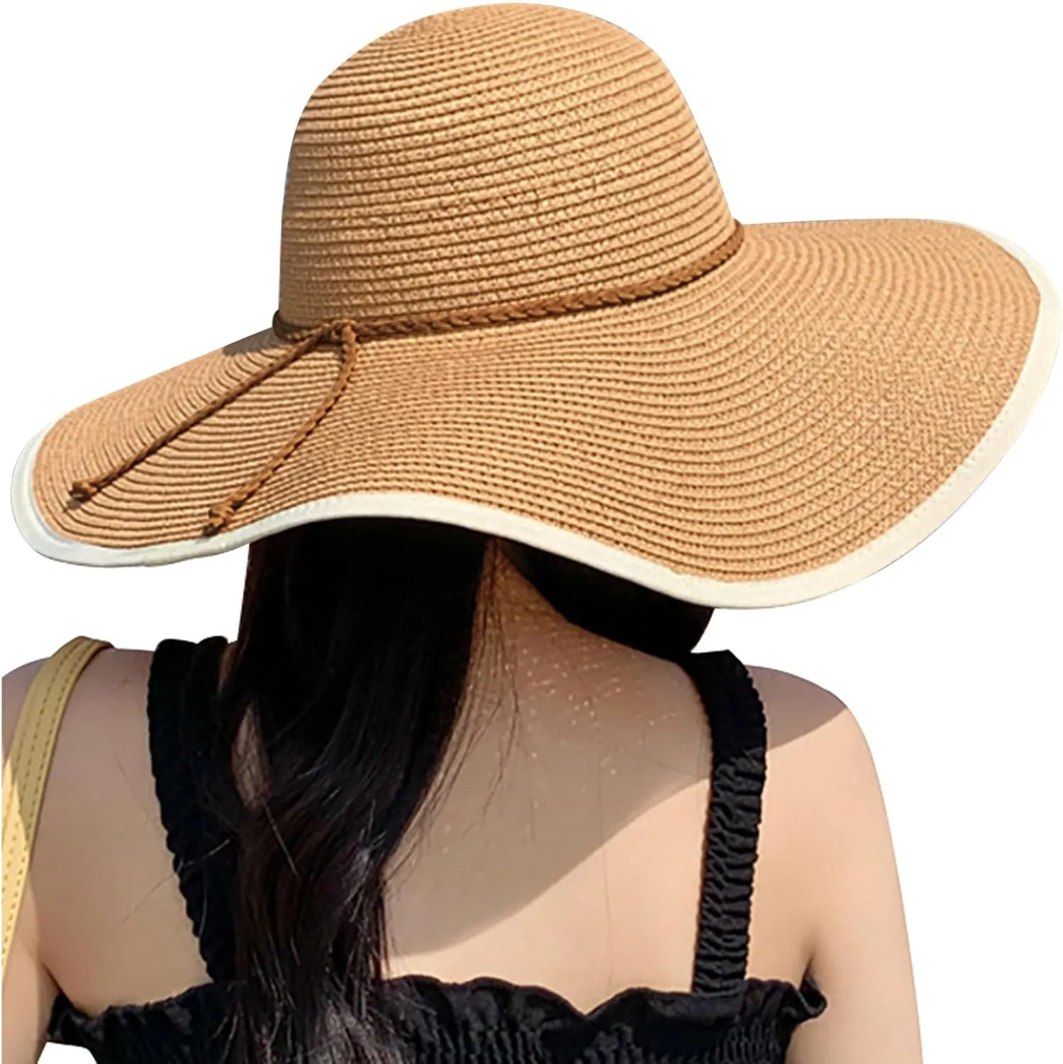 DRESHOW Beach Hats for Women Big Straw Wide Brim Summer Hat Floppy Foldable Roll up Cap Sun Hat UPF 50 