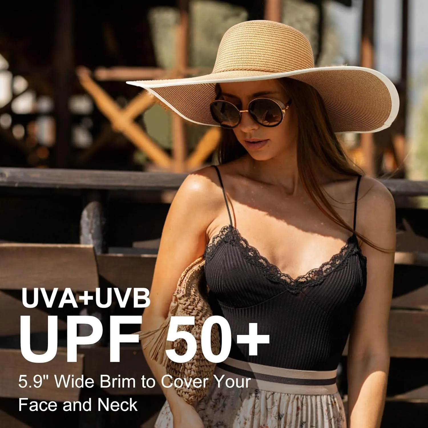 DRESHOW Beach Hats for Women Big Straw Wide Brim Summer Hat Floppy Foldable Roll up Cap Sun Hat UPF 50 