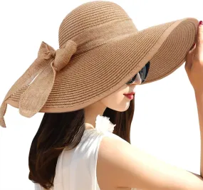 DRESHOW Beach Hats for Women Big Straw Wide Brim Summer Hat Floppy Foldable Roll up Cap Sun Hat UPF 50 