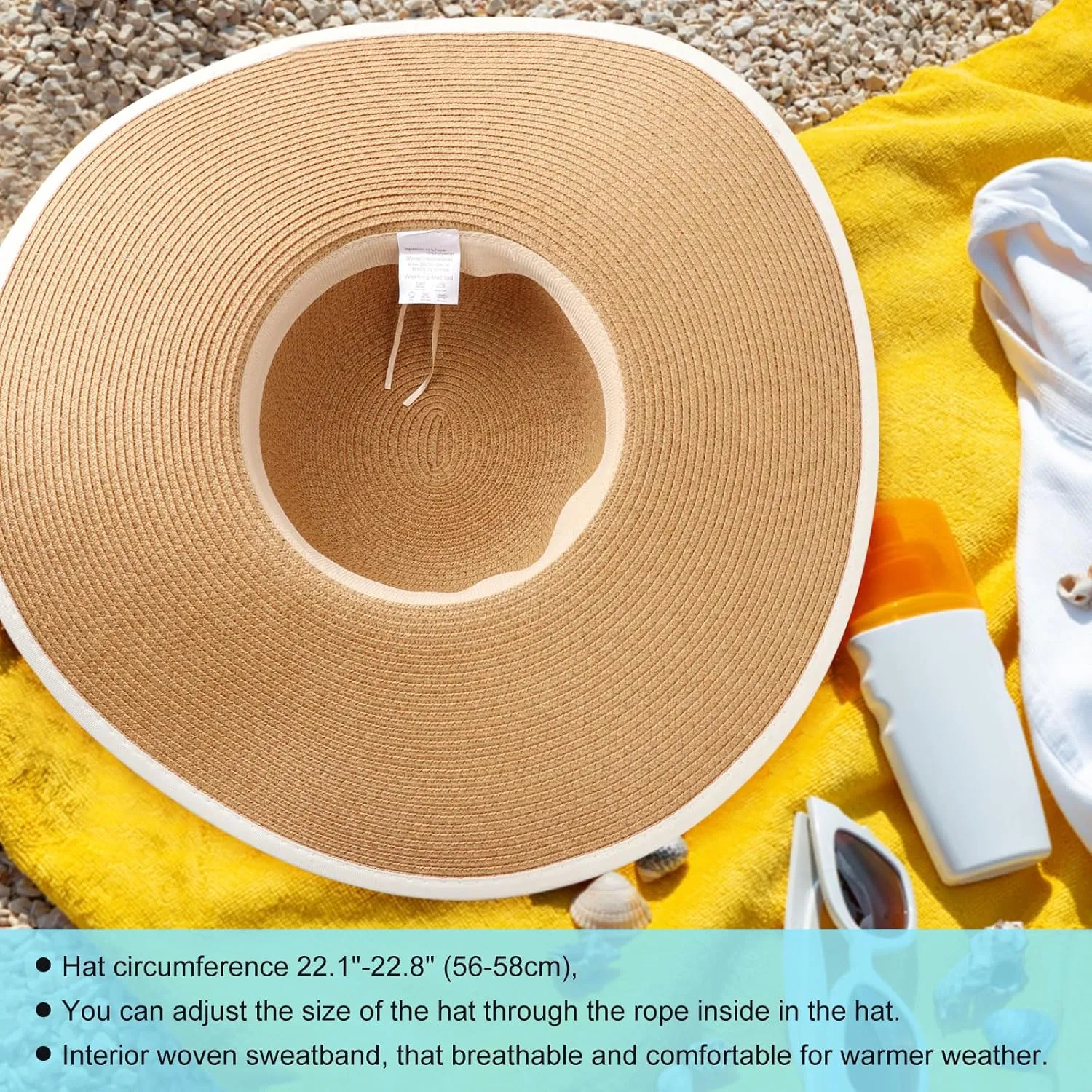 DRESHOW Beach Hats for Women Big Straw Wide Brim Summer Hat Floppy Foldable Roll up Cap Sun Hat UPF 50 