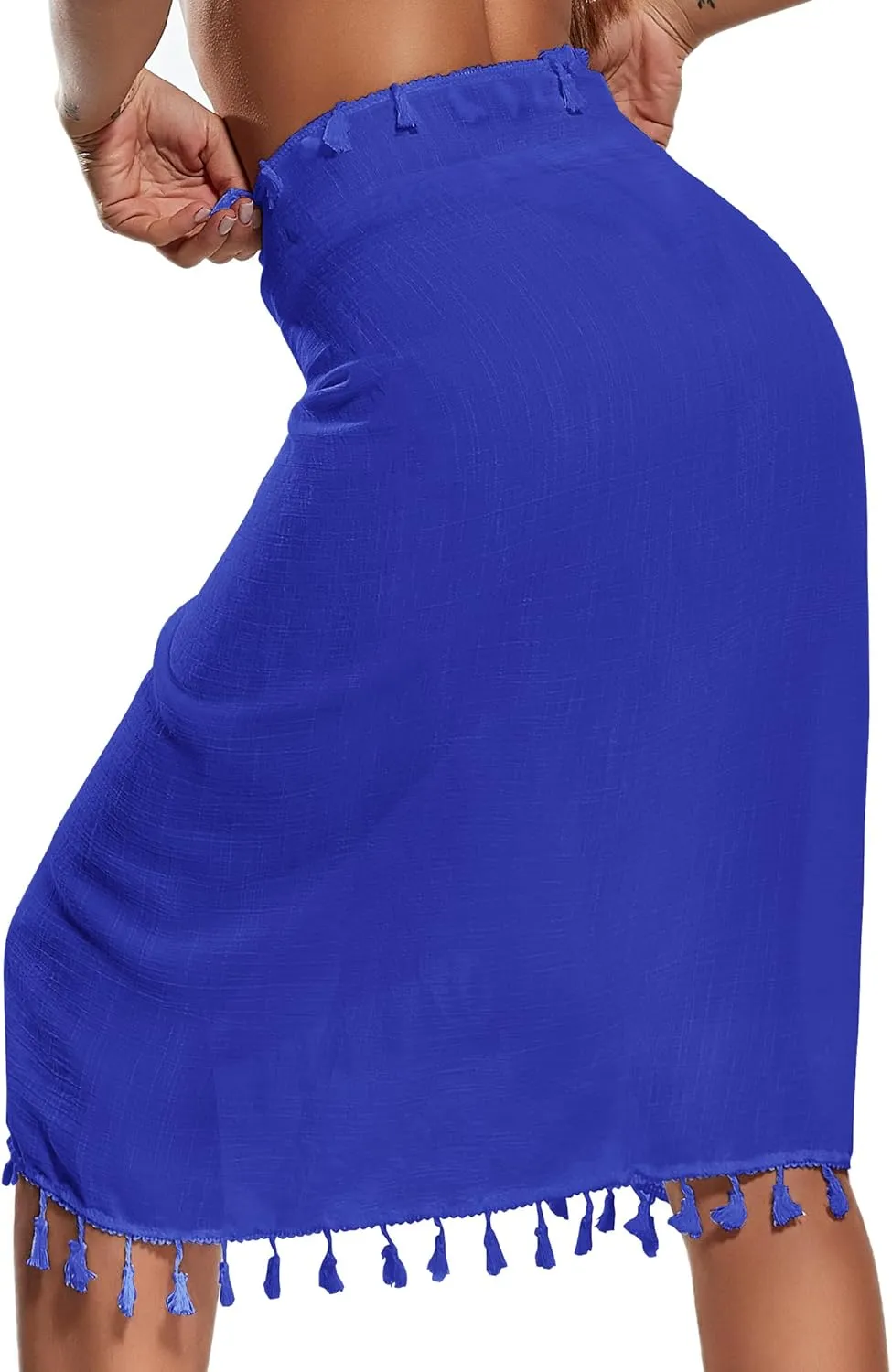 Eicolorte Beach Sarong Pareo Womens Semi-Sheer Swimwear Cover Ups Short Skirt with Tassels