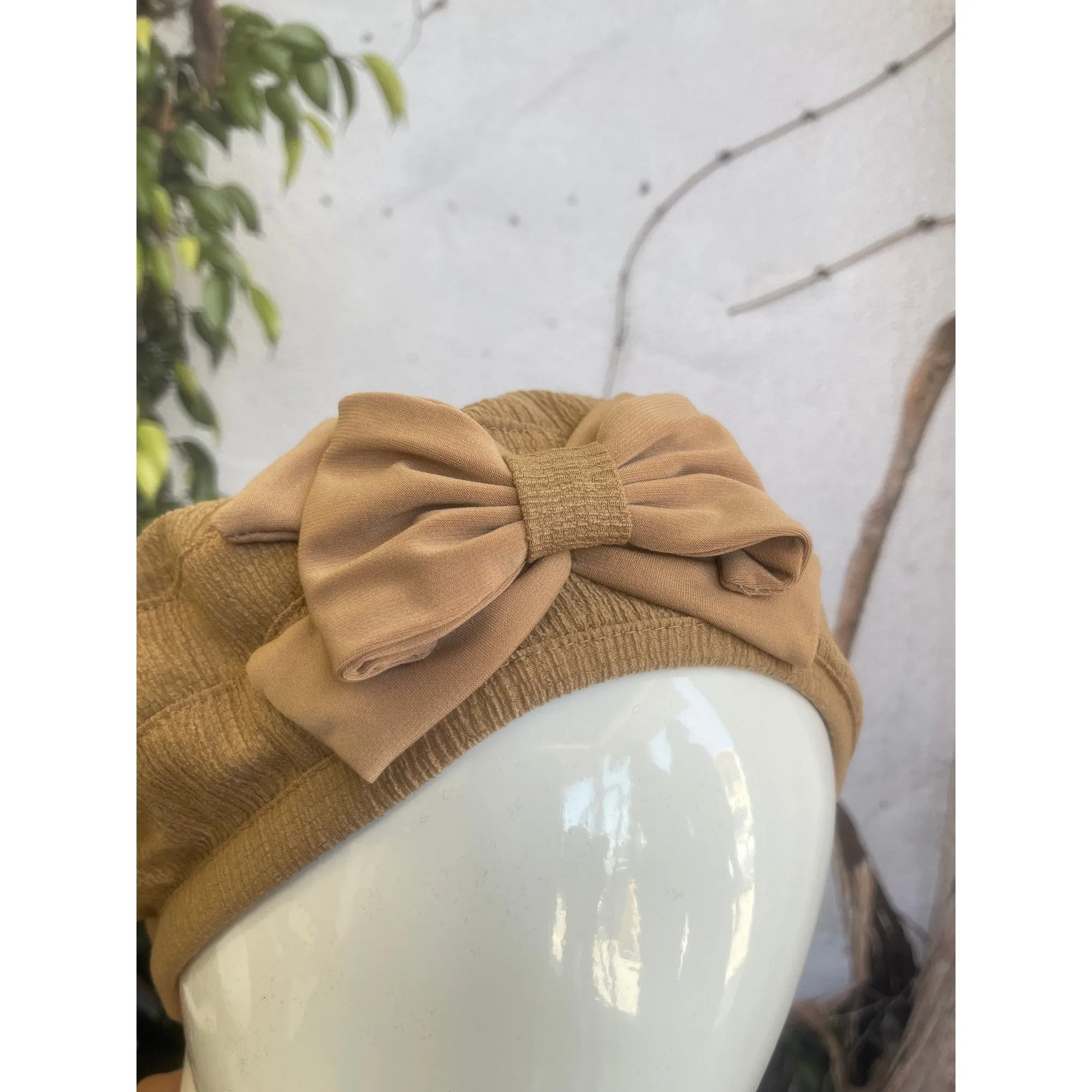Embellished Hat - Size #1 Camel Bow