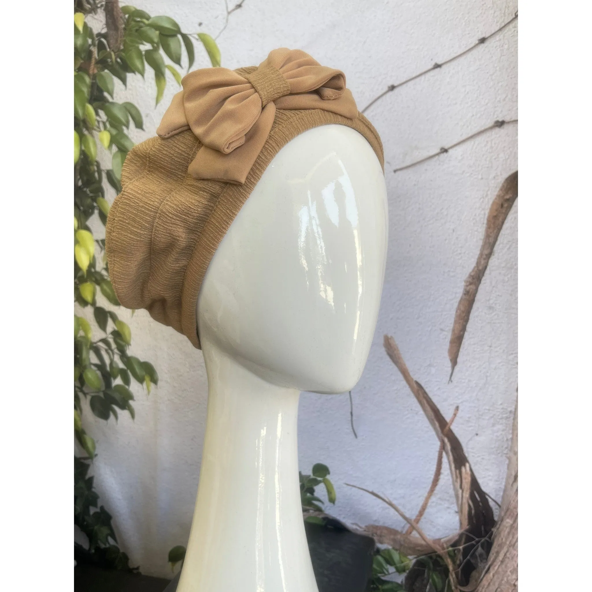 Embellished Hat - Size #1 Camel Bow
