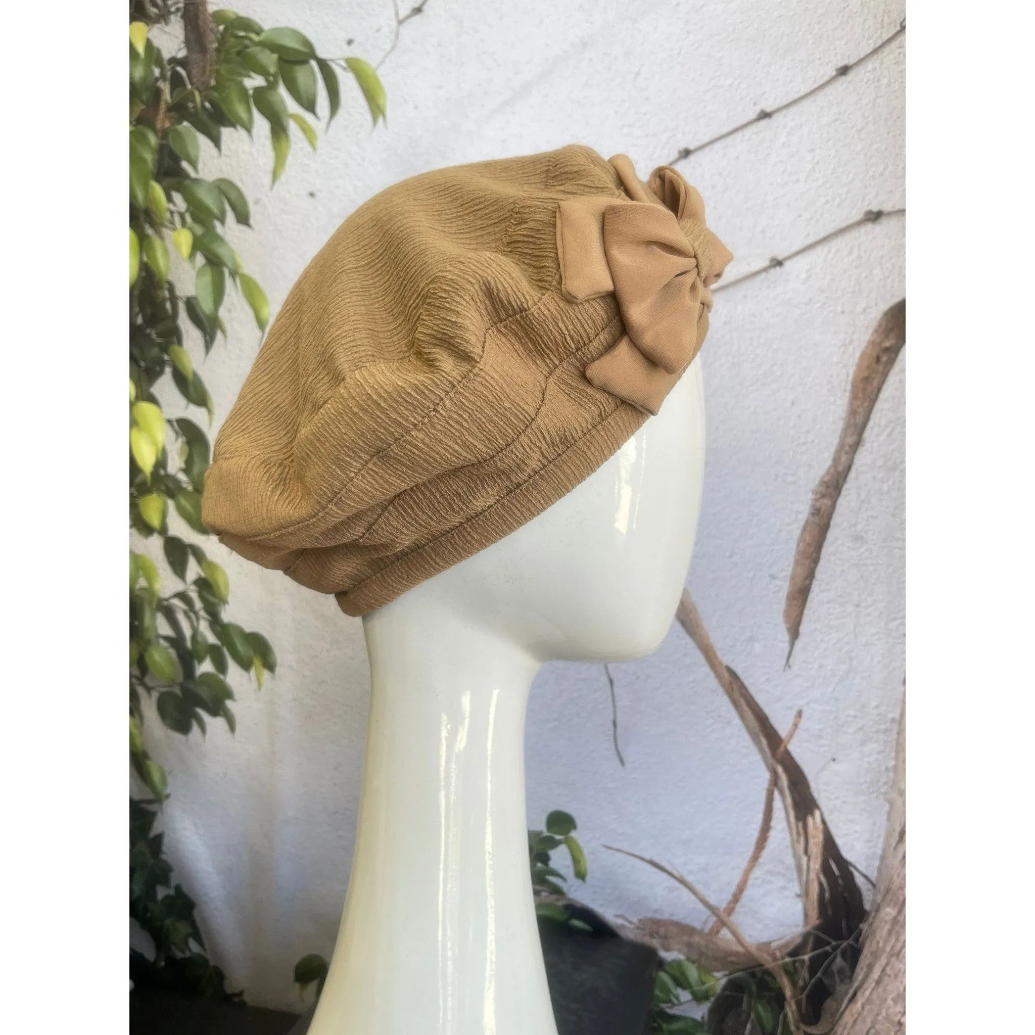 Embellished Hat - Size #1 Camel Bow