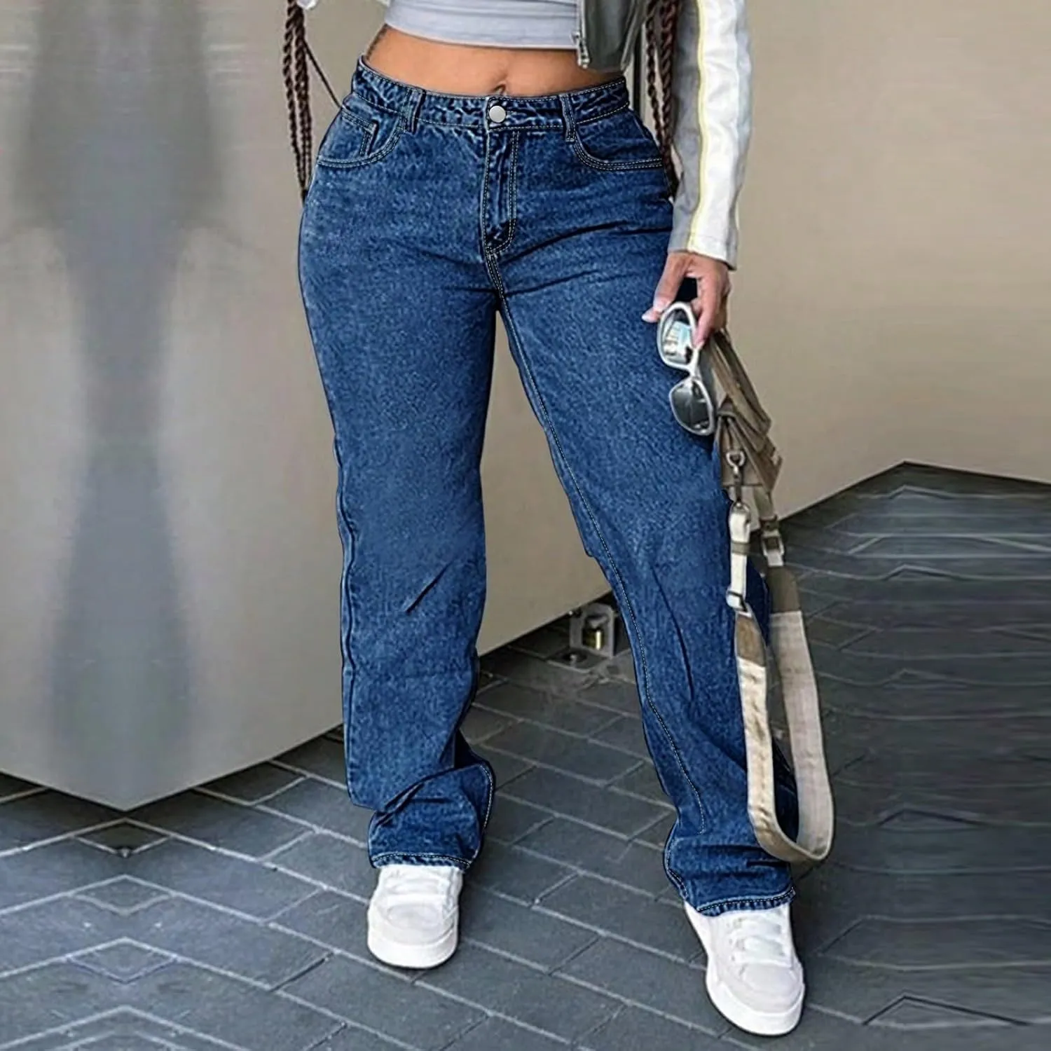 fanmpghleoo Wide Straight Leg Jeans for Women Trendy Baggy High Waisted Jeans Summer Casual Light Denim Trousers with Pockets