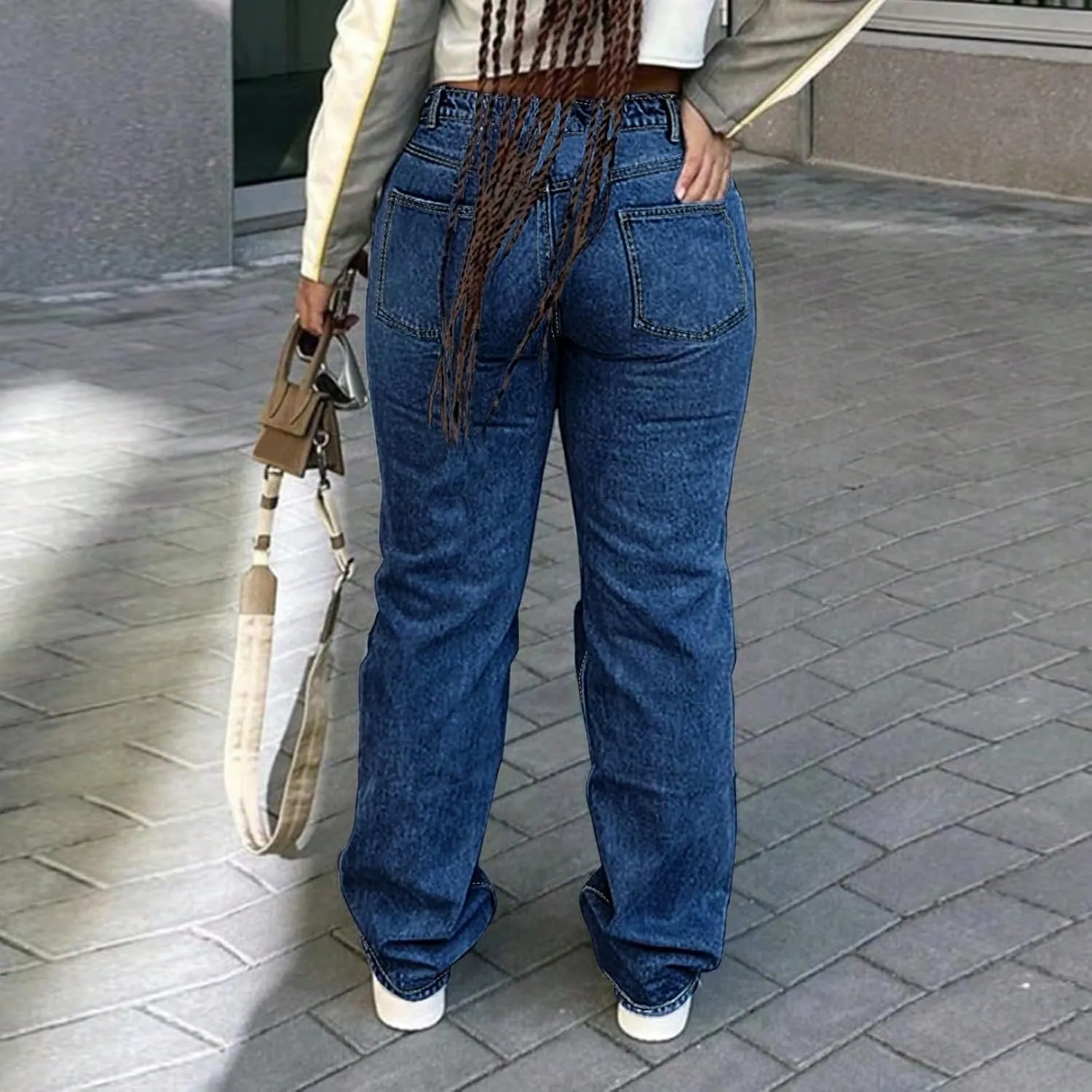 fanmpghleoo Wide Straight Leg Jeans for Women Trendy Baggy High Waisted Jeans Summer Casual Light Denim Trousers with Pockets