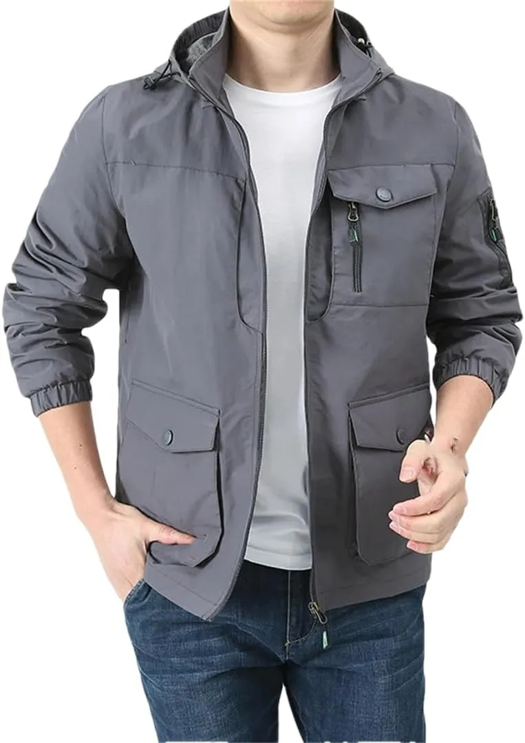 Fnfmrfmr Men's Spring Autumn Tactical Jackets Breathable Zipper Hooded Outdoors Casual Coat