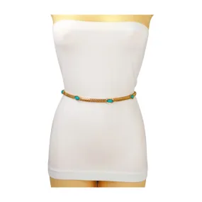 Gold Metal Chain Belt Turquoise Blue Beads S M L