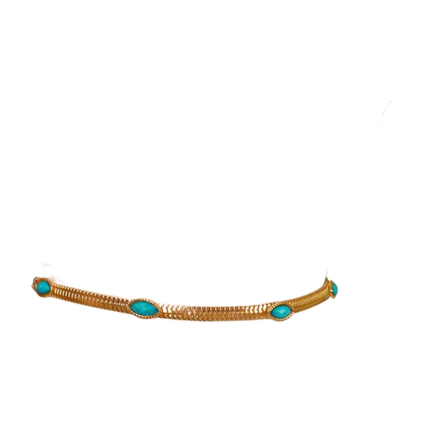 Gold Metal Chain Belt Turquoise Blue Beads S M L