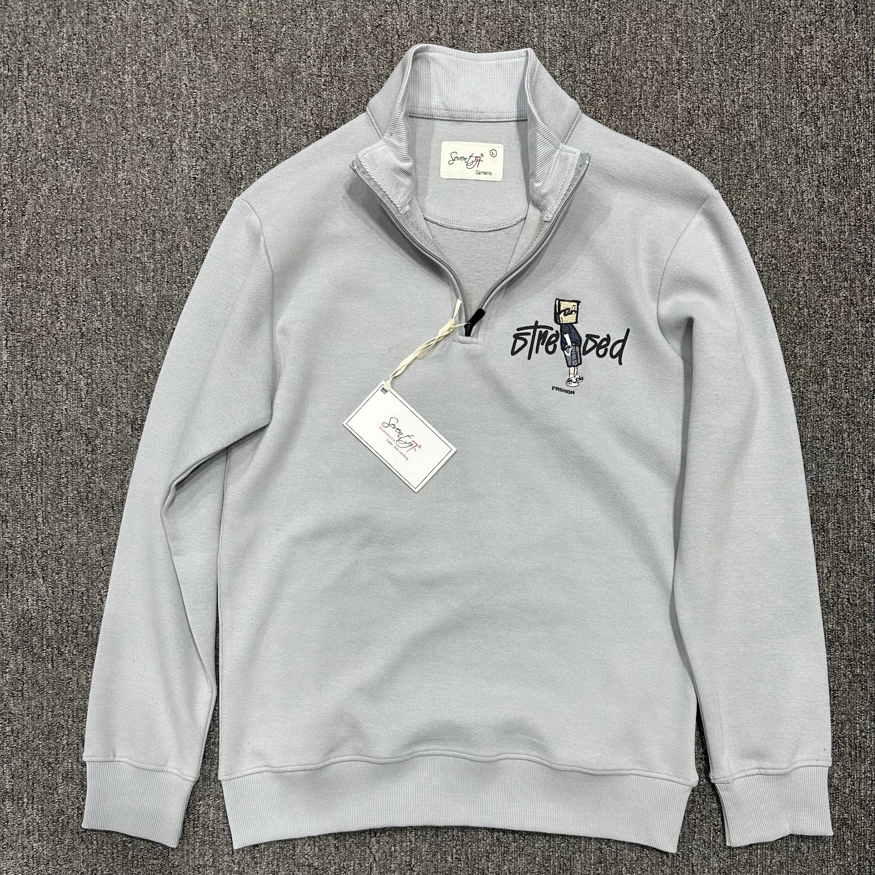 Half-Zip Printed Grey Sweatshirt