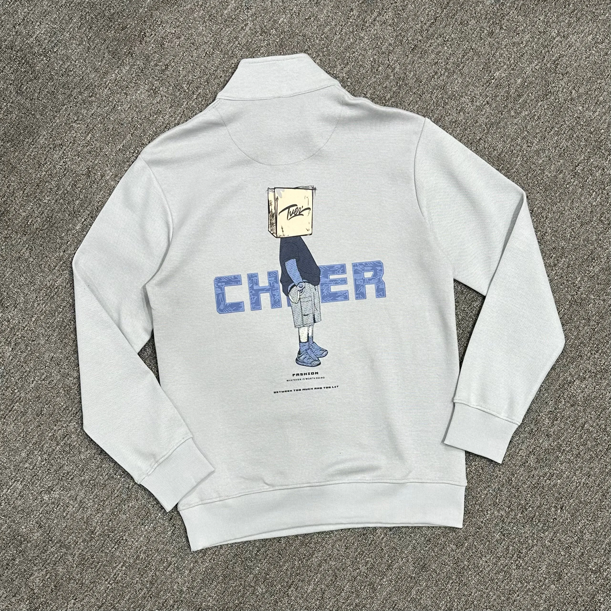Half-Zip Printed Grey Sweatshirt