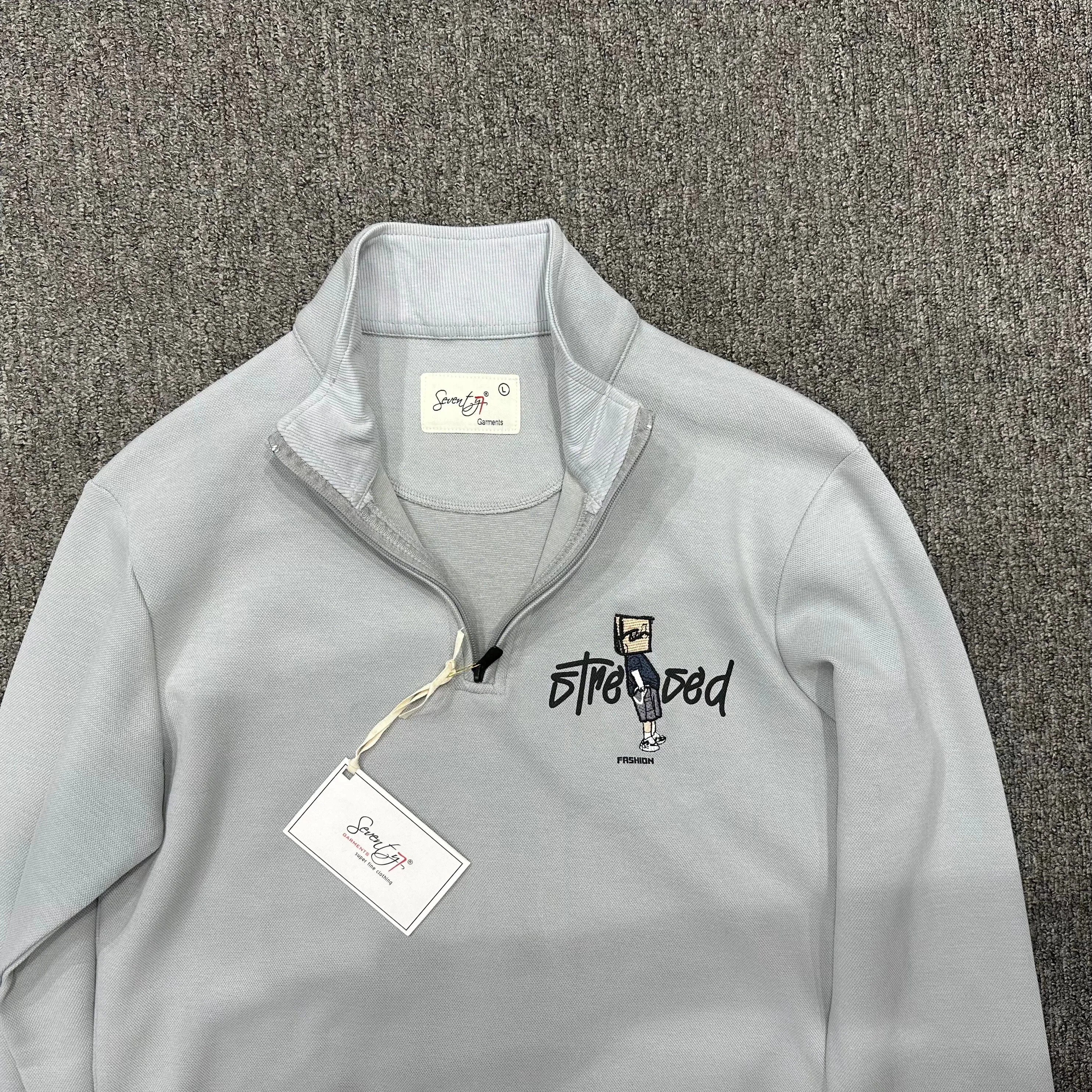 Half-Zip Printed Grey Sweatshirt