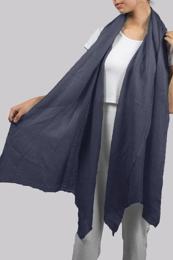 Handwoven Pure Cashmere Scarf Shawl in Greyish Blue