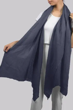 Handwoven Pure Cashmere Scarf Shawl in Greyish Blue