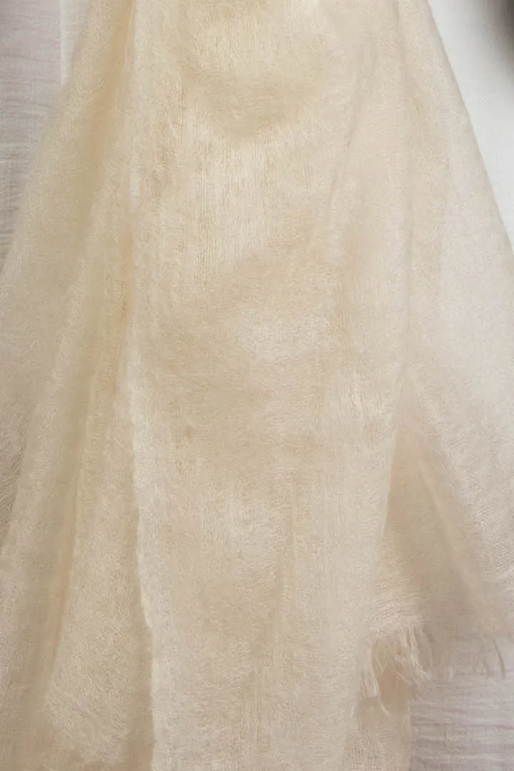 Handwoven Pure Cashmere Scarf Shawl in Ivory