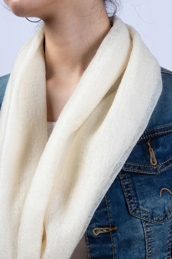 Handwoven Pure Cashmere Scarf Shawl in Ivory