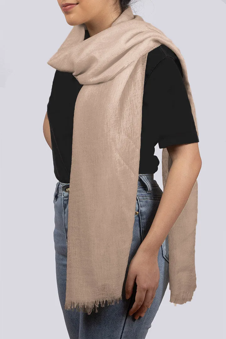 Handwoven Pure Cashmere Scarf Shawl in Nude White