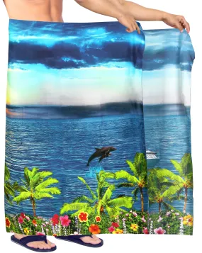 HAPPY BAY Men's Beach Wrap Sarong Cover Ups Swimsuit Tie 78"X42" Navy Blue Z226 911586