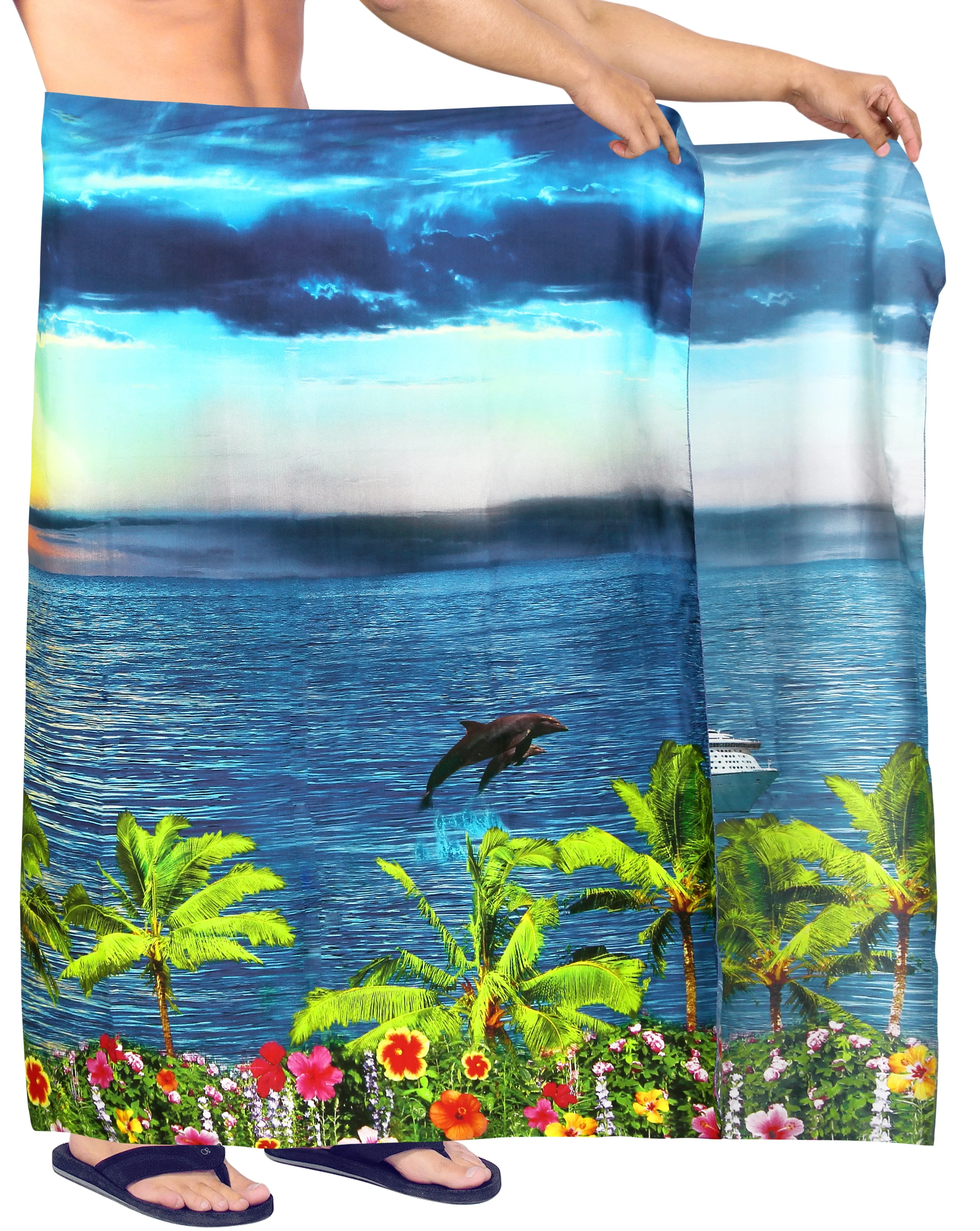 HAPPY BAY Men's Beach Wrap Sarong Cover Ups Swimsuit Tie 78"X42" Navy Blue Z226 911586