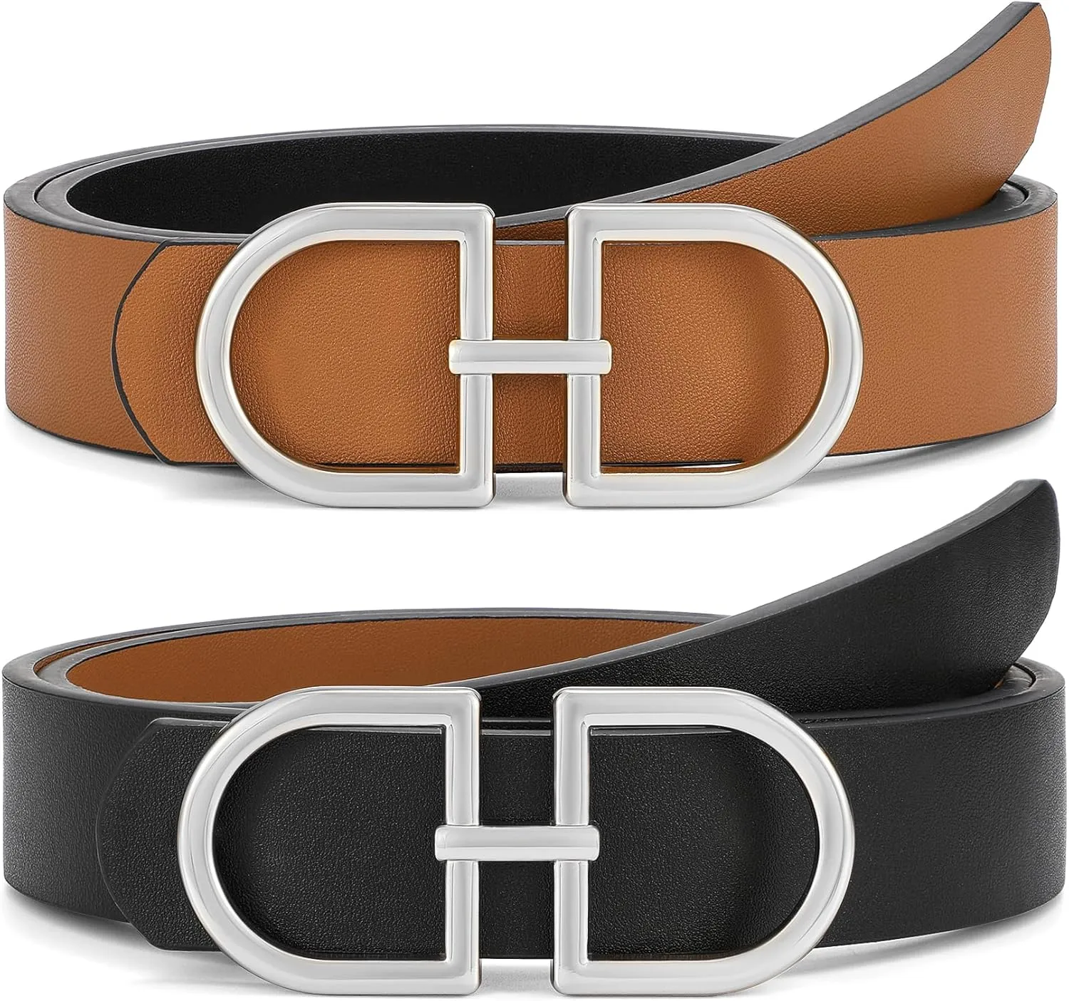 IAKING Reversible Leather Belt for Women With Gold Buckle Ladies Two-in-One Leather Womens Belt for Jeans Pants Dresses